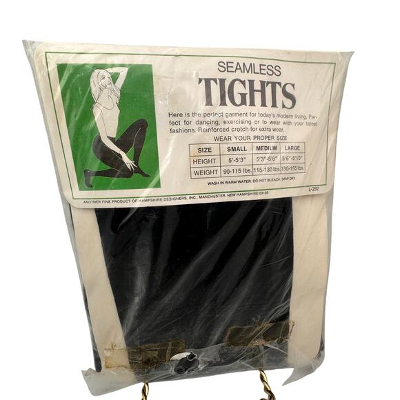 Vintage 70s Dance Exercise Tights Size Large solid black Non slip waistband - Picture 4 of 5